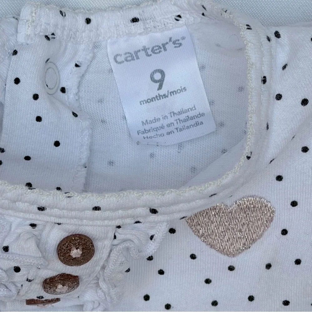 Carter's White Polka Dot Ruffle Top and Black Pants Set